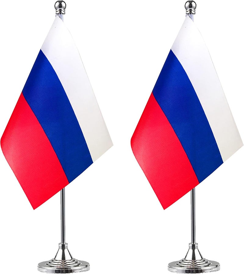 WXTWK 2 Pack Russia Flag Russian Desk Flag Small Mini Russian Table Flags With Stand Base,Home Office Festival Events Celebration Decorations - Image 1
